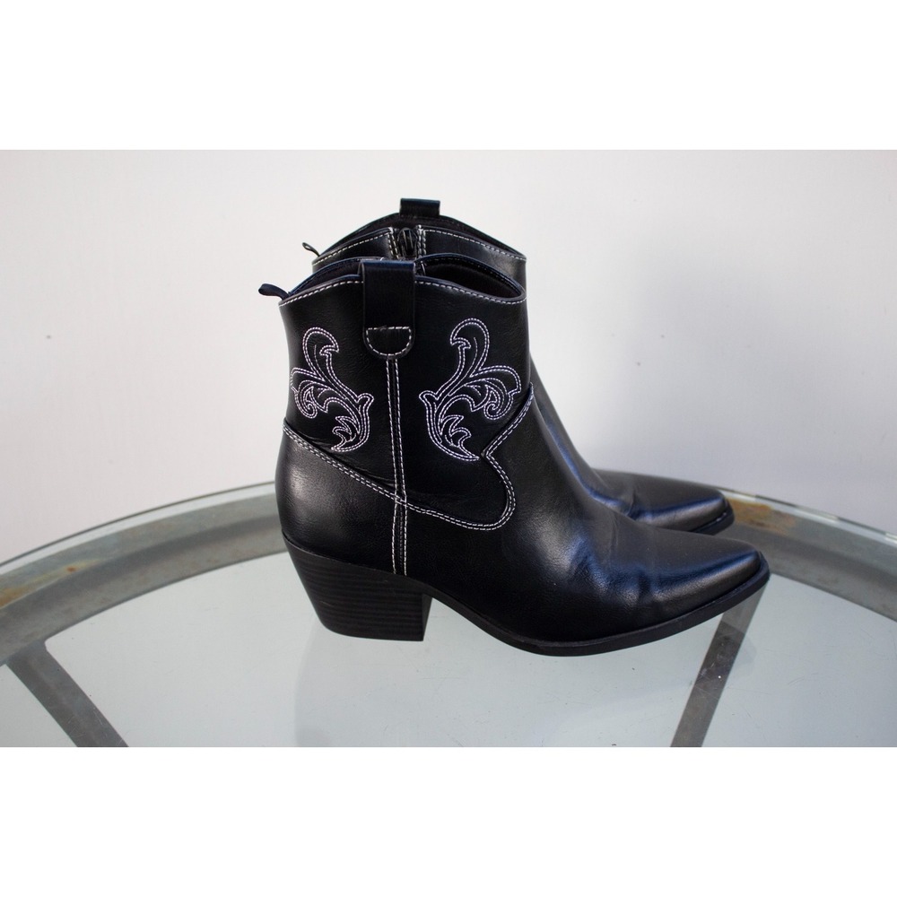 Old Navy Boots Womens Size 7 Black Faux Leather Western Ankle Zip Booties